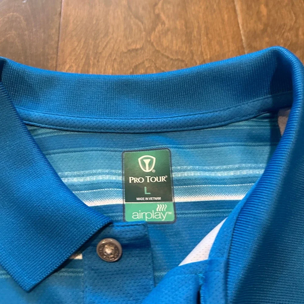 Pro Tour Men's AirPlay Blue Striped Golf Polo Shirt‎ NWT- Size L